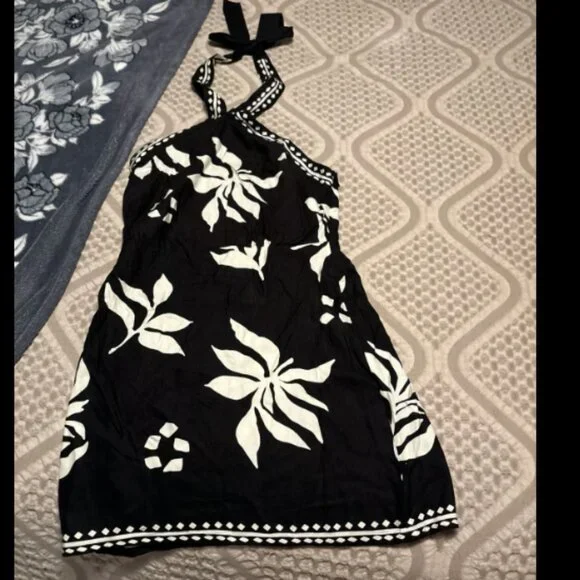 ANN TAYLOR LOFT LINEN BLEND FERN HALTER DRESS BLACK MINI NWOT $110 4 - Picture 6 of 9